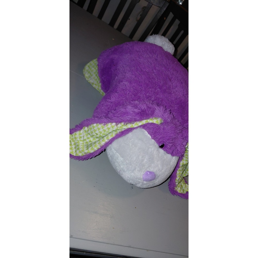 RARE Pillow Pets Bunny Rabbit Purple Green 18" Plush Toy Long Ears 2009 Pattern - Picture 2 of 8